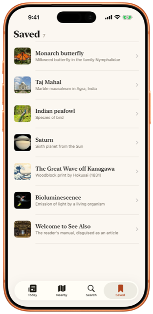 Saved articles, kept for offline reading.